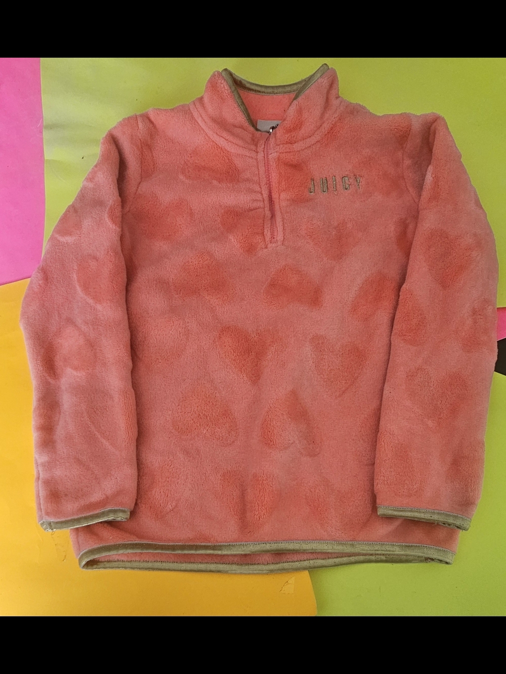 Juicy Couture Coral Pink Heart Fleece Quarter-Zip Pullover